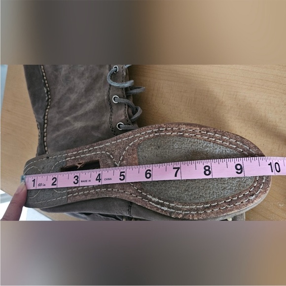 Rare Frye tall boots size 7 tan Alex lace taupe leather Moccasins lace up - Picture 16 of 16